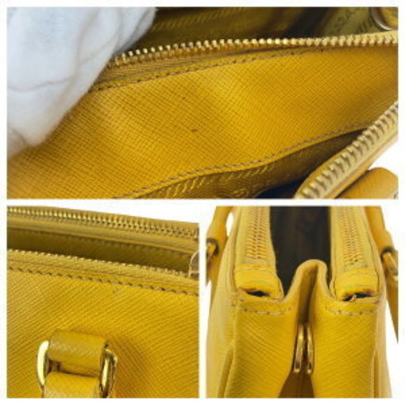 PRADA Saffiano Triangle Galleria Yellow Leather Handbag Tote Bag - Picture 8 of 9